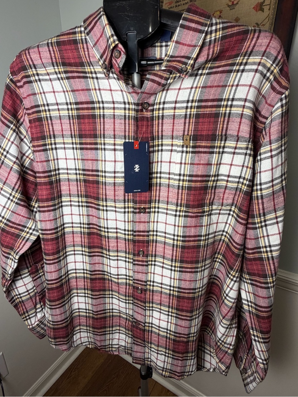 Izod Red and White Plaid Button-Down Shirt